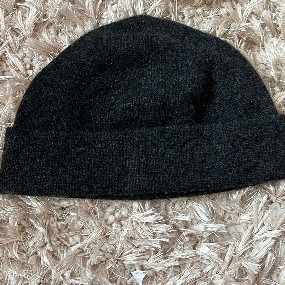 BOSS Hugo Boss Ribbed Beanie Hat in Virgin Wool with embossed logo char grey.